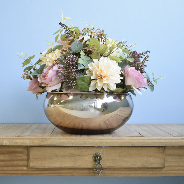 Arranjo De Rosas E Dálias Artificiais No Vaso Rose Gold | For